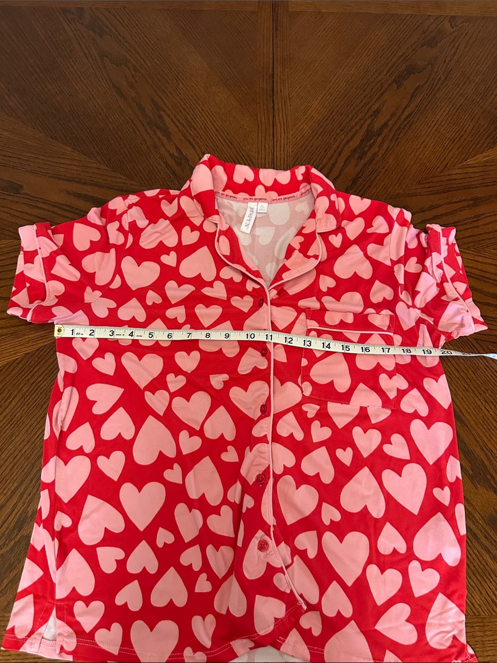Women’s Red and Pink Heart Print Pajama Set - Cropped - Picture 4 of 10